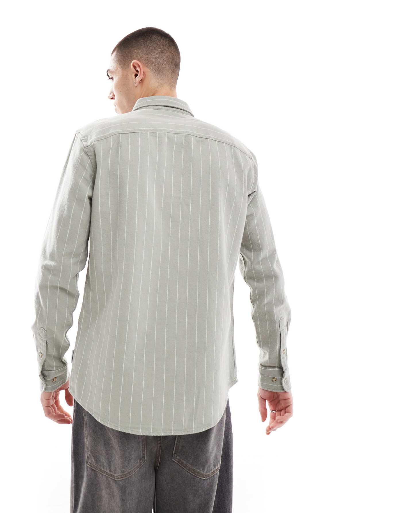 ONLY & SONS long sleeve shirt with stripe in sage