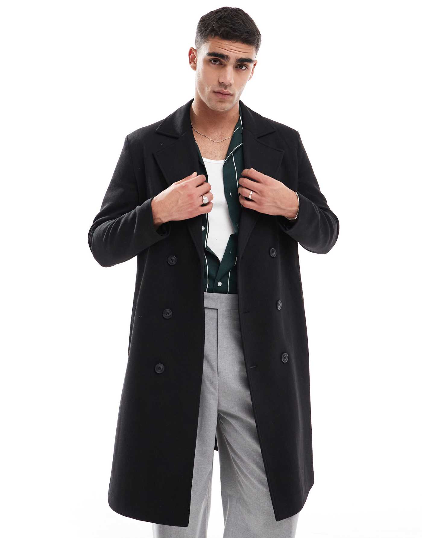 ONLY & SONS double breasted overcoat in black