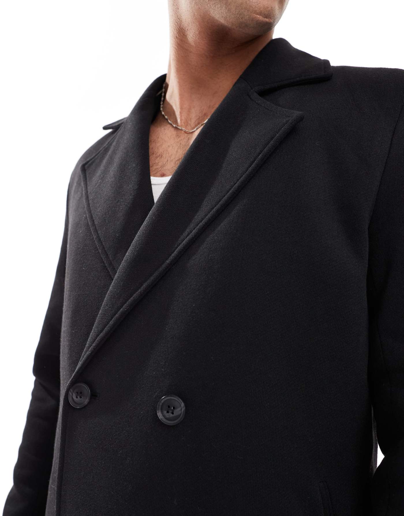 ONLY & SONS double breasted overcoat in black