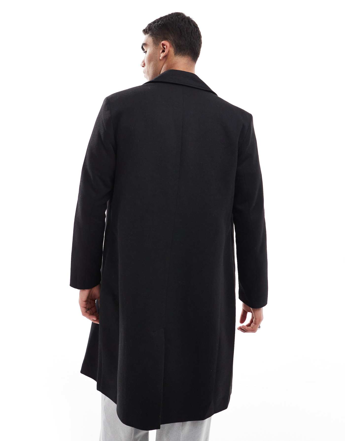 ONLY & SONS double breasted overcoat in black