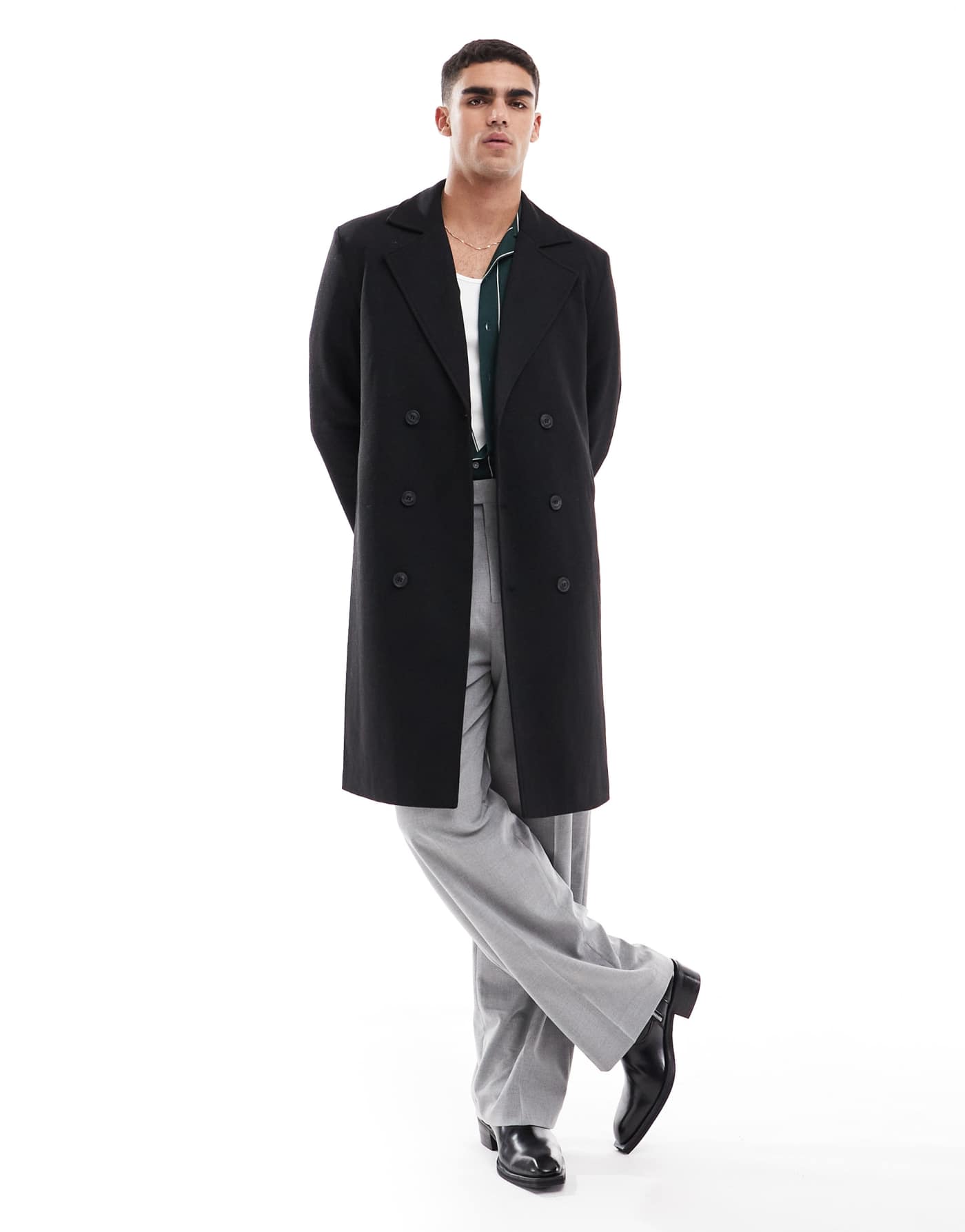 ONLY & SONS double breasted overcoat in black