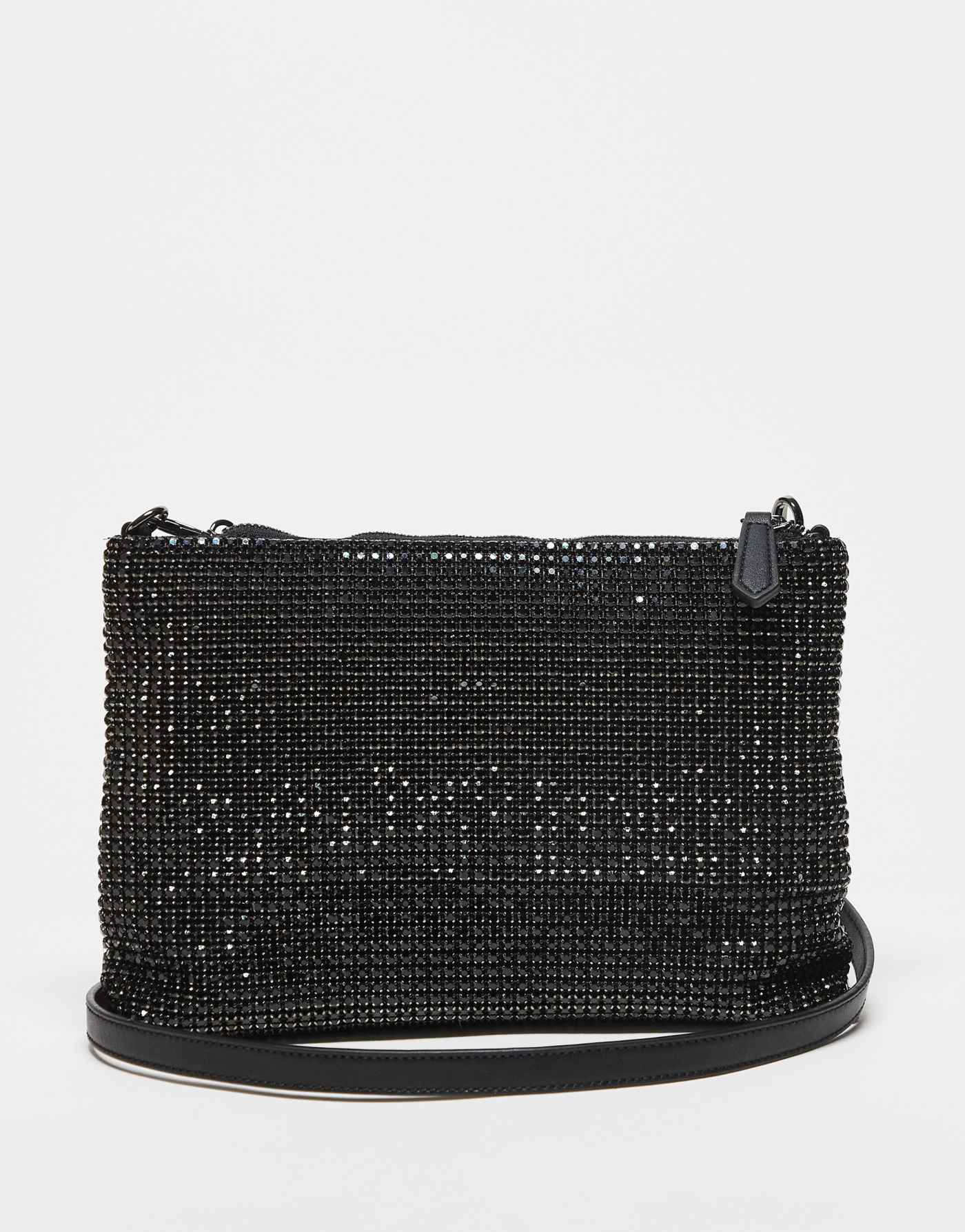 Valentino nabilah embellished pouch bag with crossbody strap in black metallic