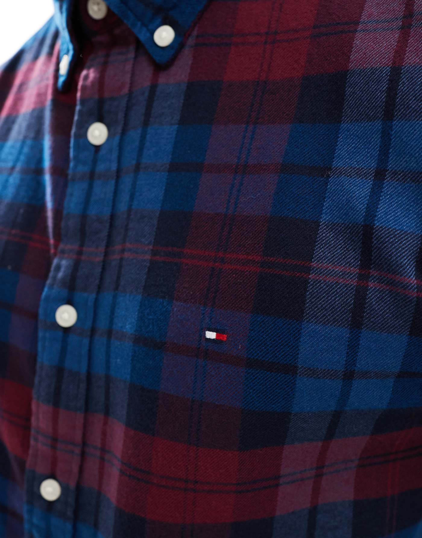 Tommy Hilfiger brushed check shirt in navy and burgundy