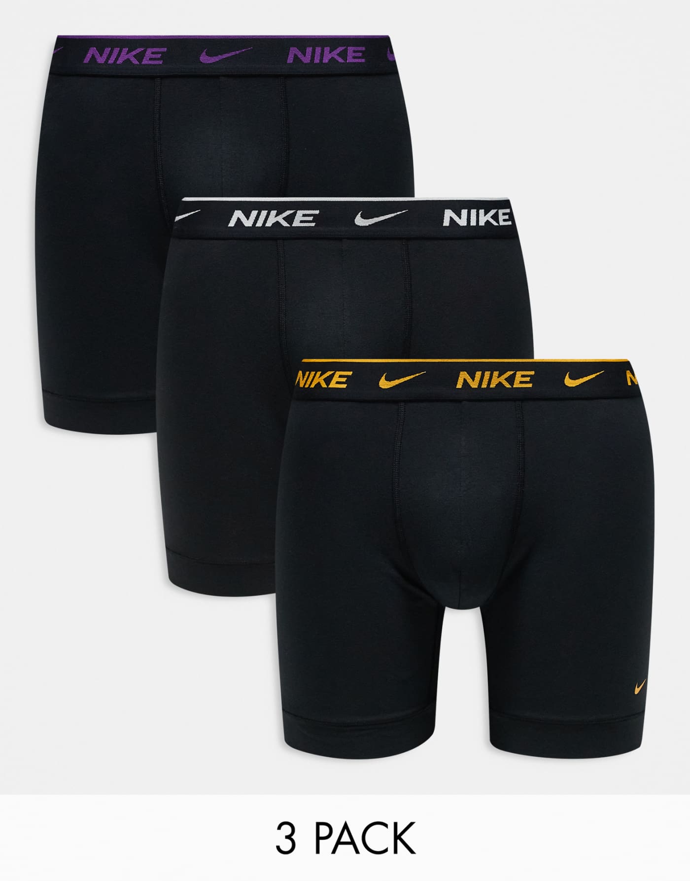 Nike Everyday Cotton Stretch 3 pack boxer brief with coloured waistband in black