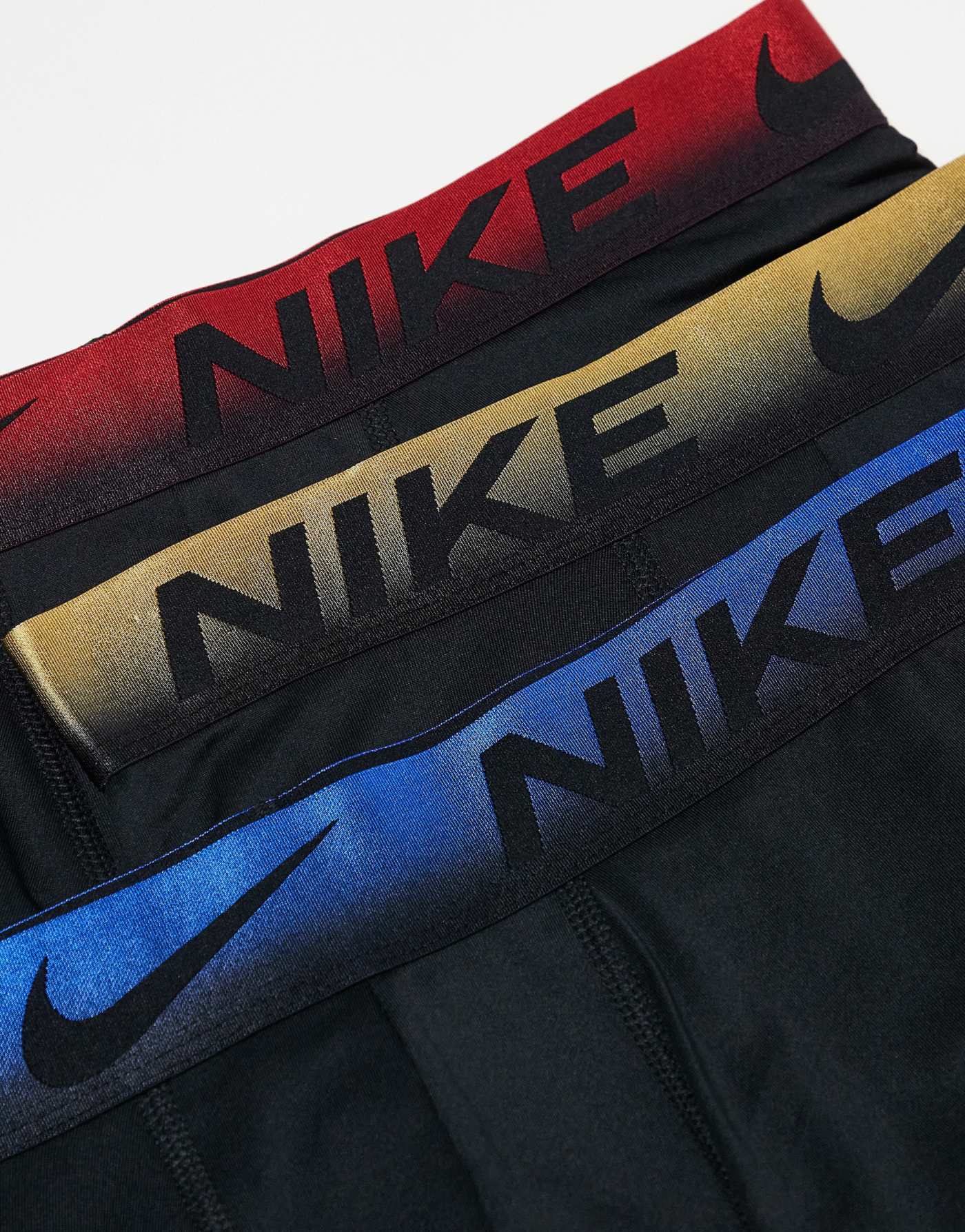 Nike Essential Microfibre 3 pack boxer brief with coloured waistband in red/gold/blue