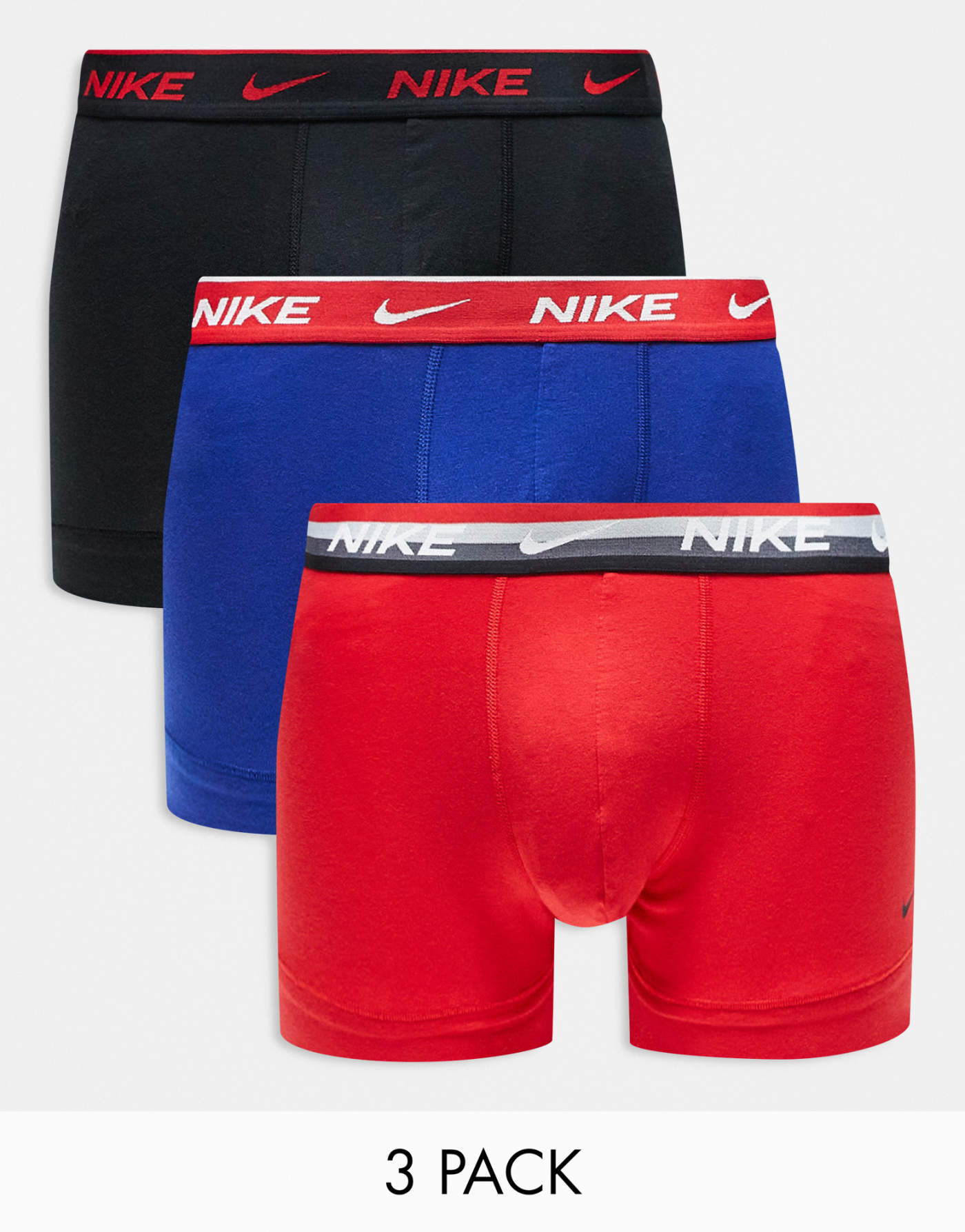 Nike Everyday Cotton Stretch 3 pack trunk in red/blue/black