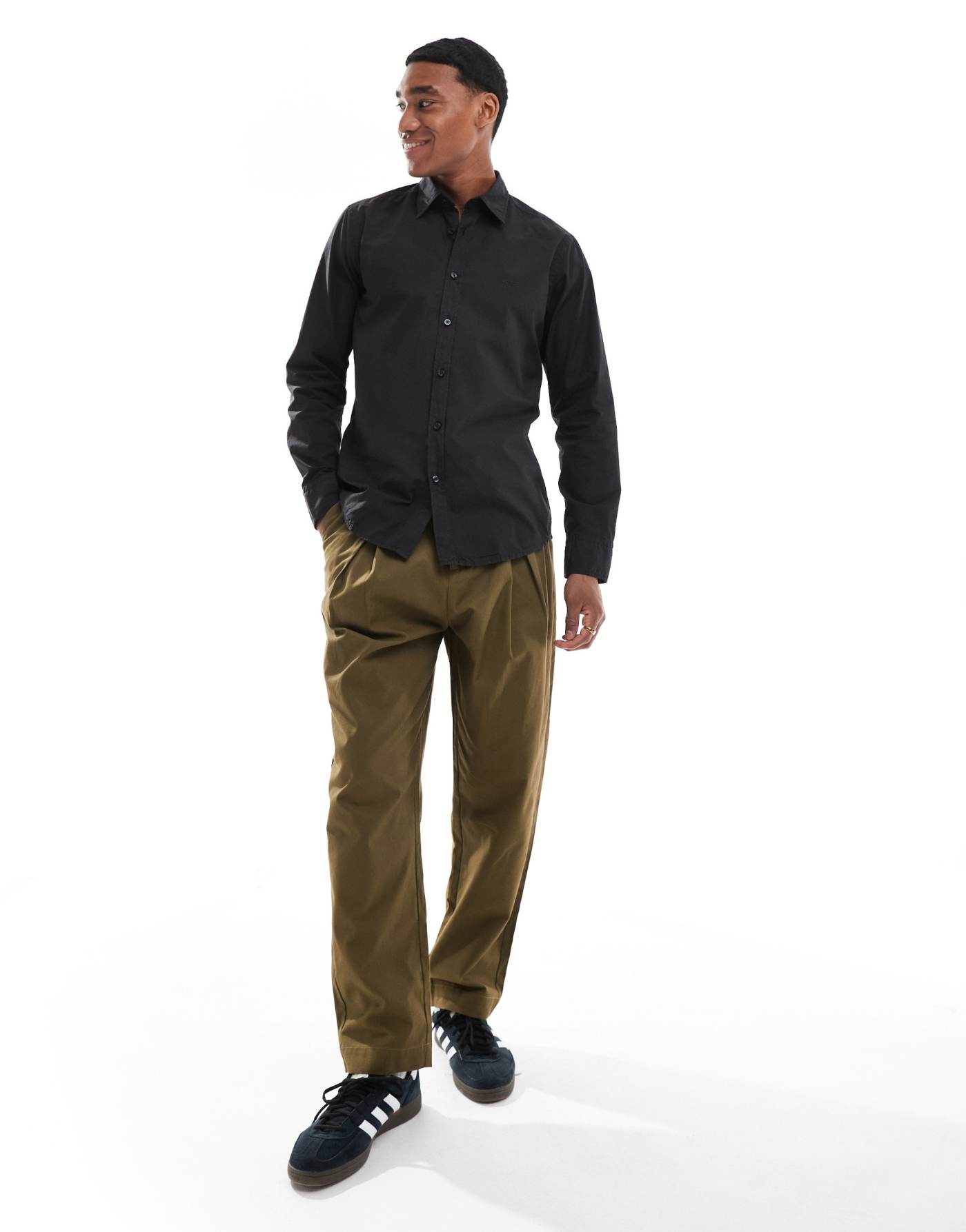 BOSS Orange relegant poplin long sleeve shirt in black