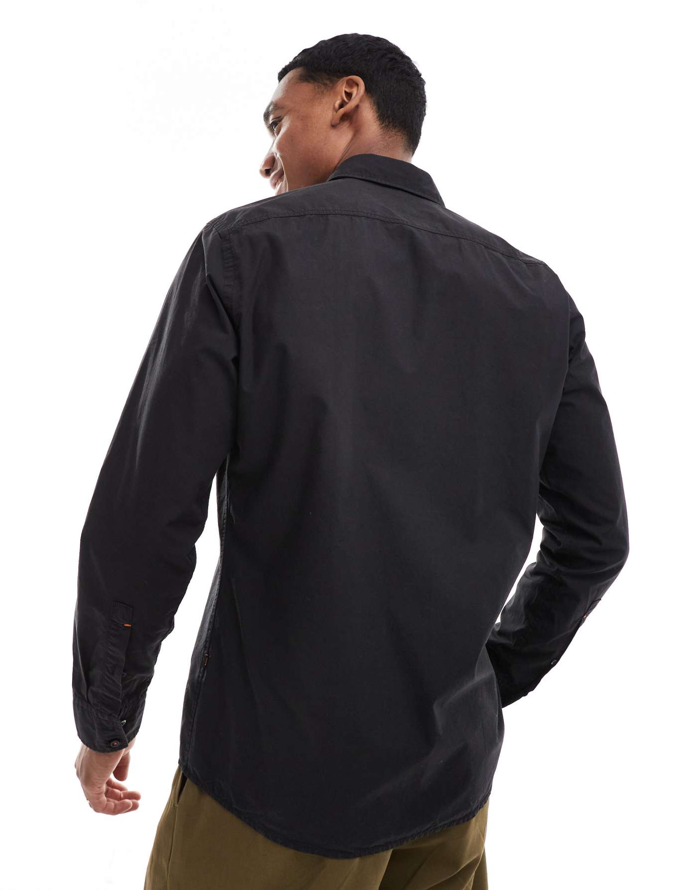 BOSS Orange relegant poplin long sleeve shirt in black