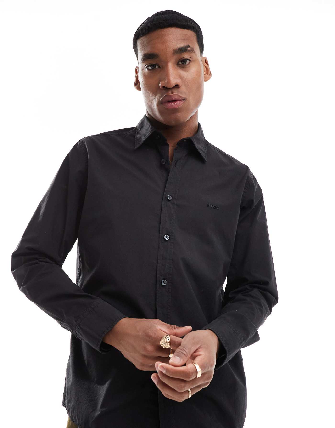 BOSS Orange relegant poplin long sleeve shirt in black