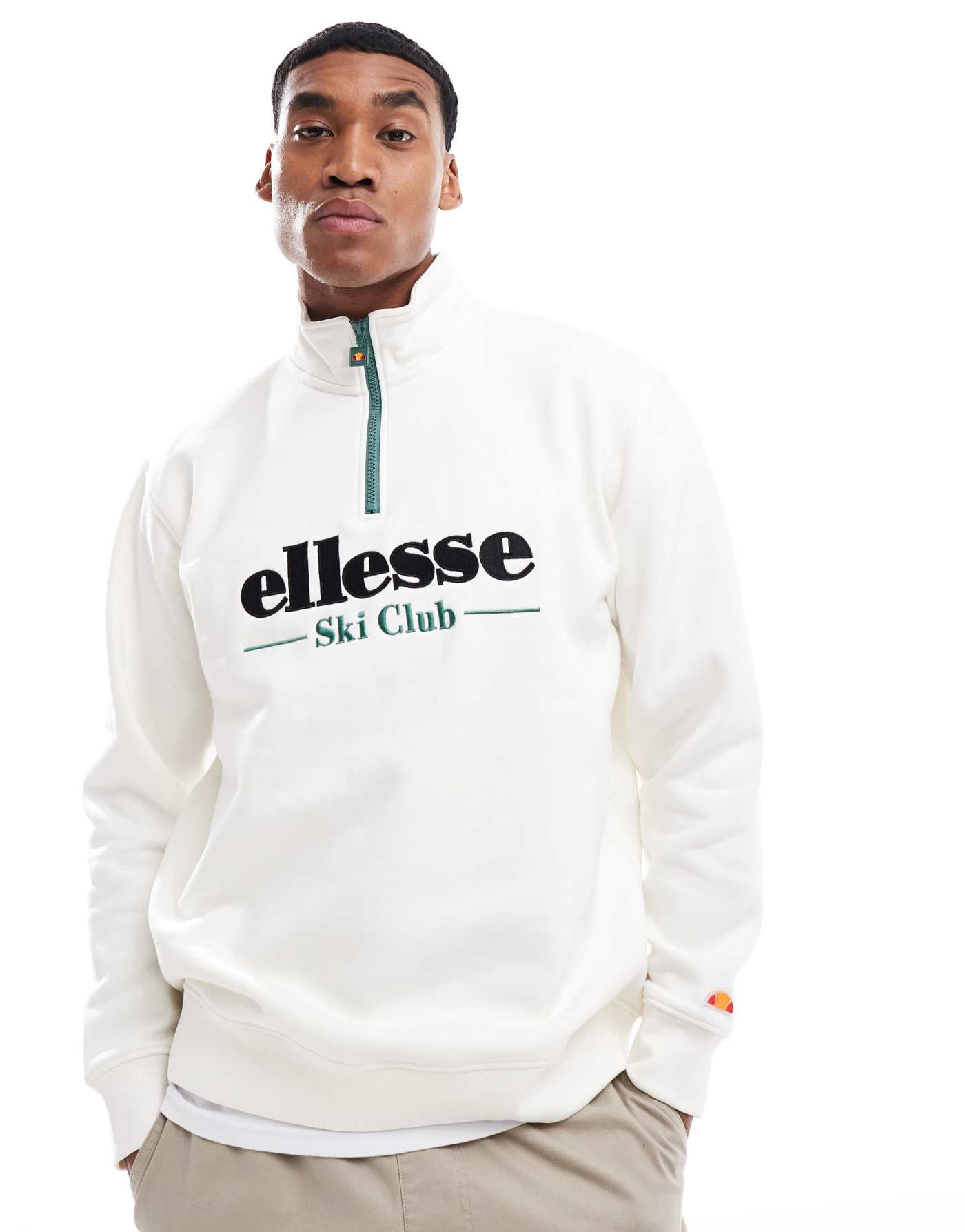 ellesse Baleor quarter zip sweat in off white