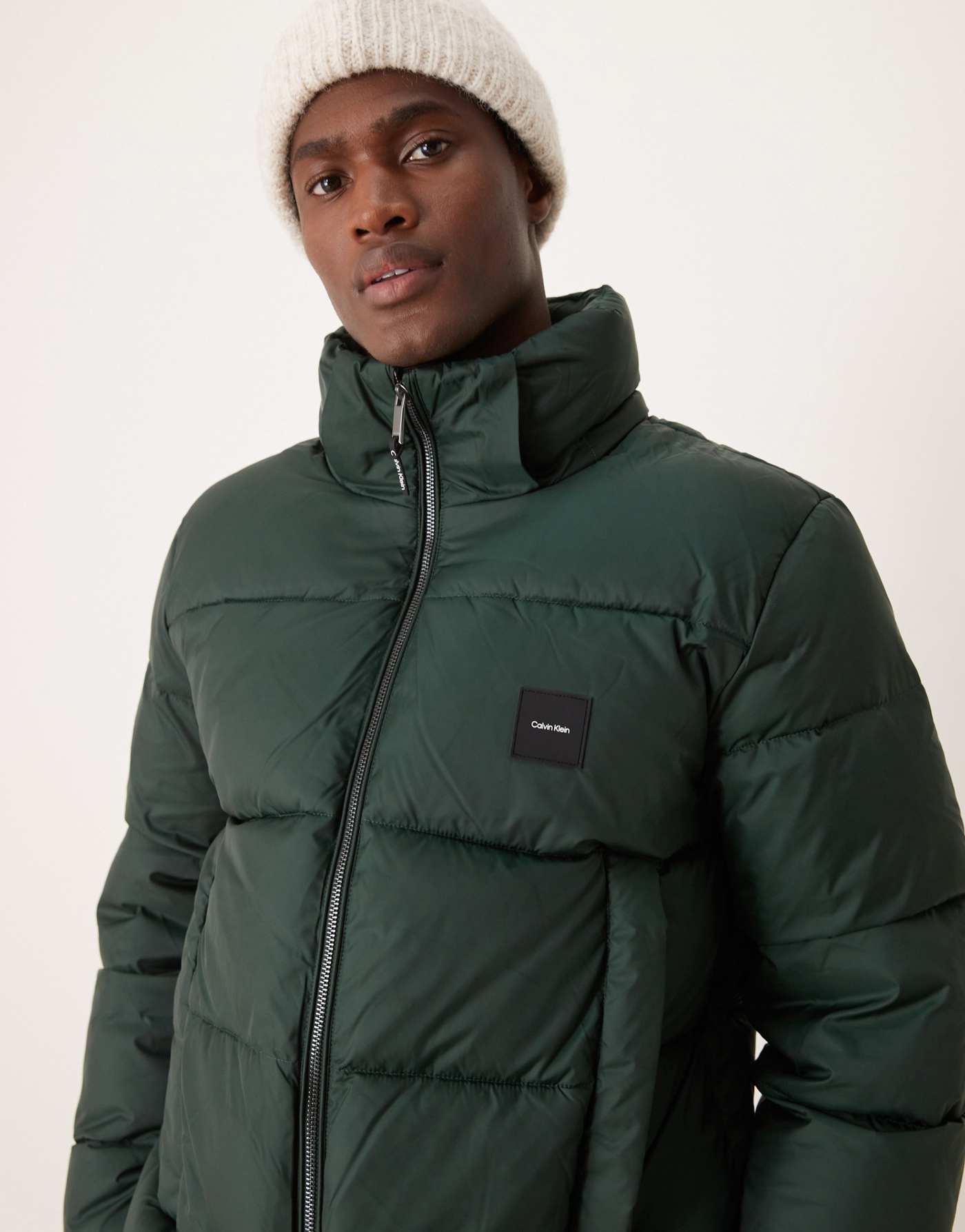 Calvin Klein hooded quilt puffer jacket in mid green