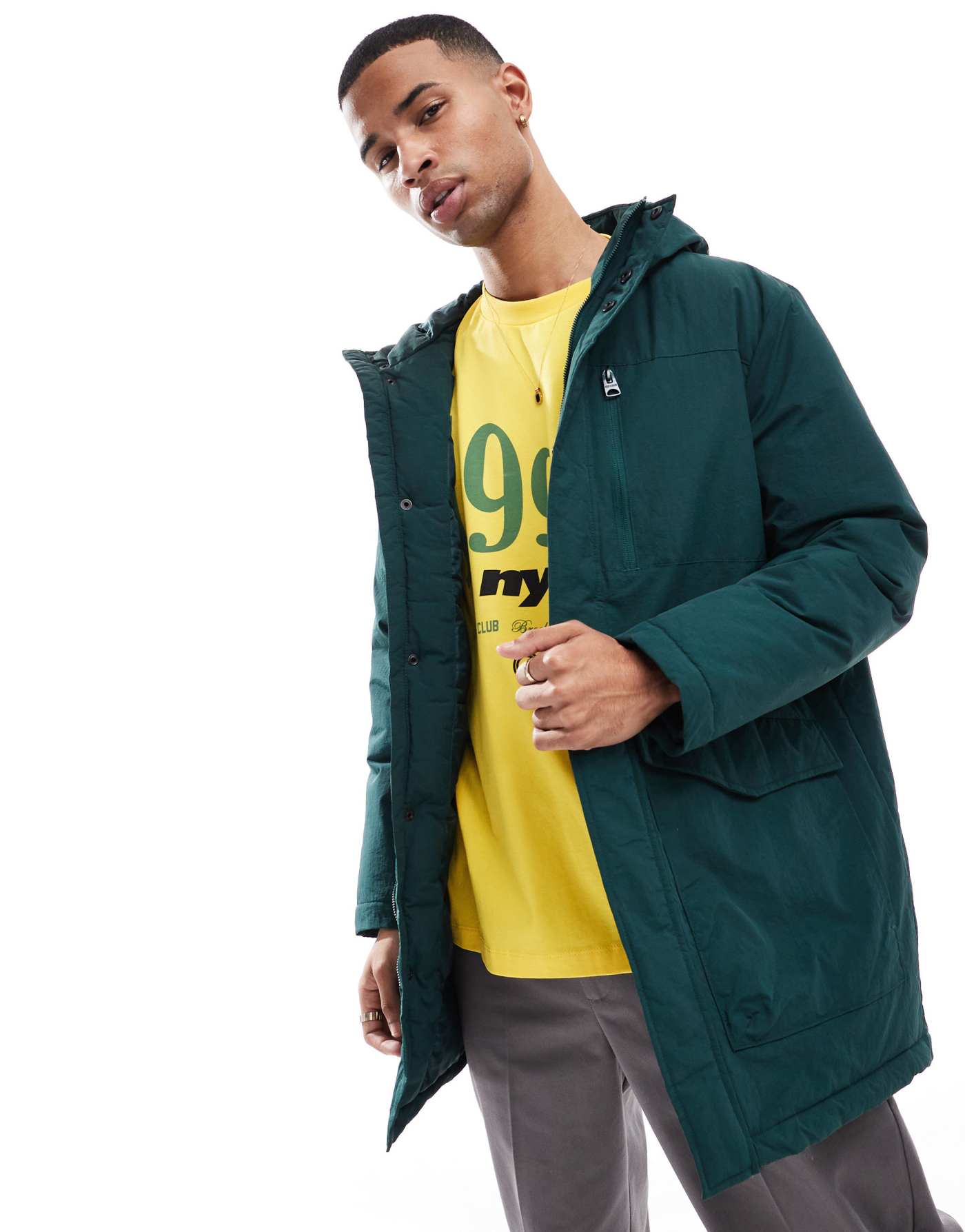 ONLY & SONS water repellent hooded parker in dark green