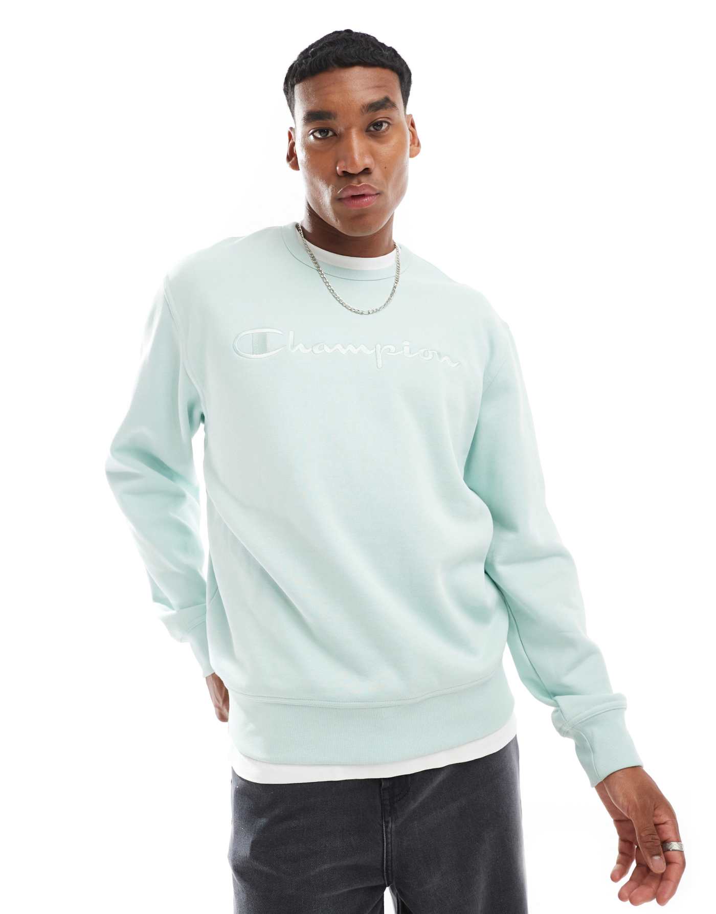 Champion Legacy tonal center logo sweatshirt in light blue