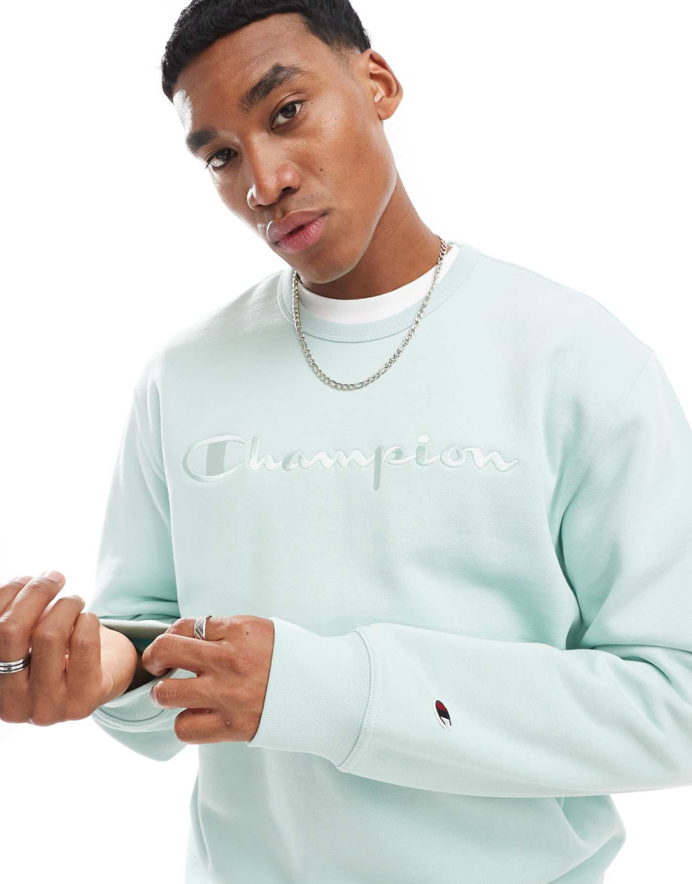 Champion Legacy tonal center logo sweatshirt in light blue