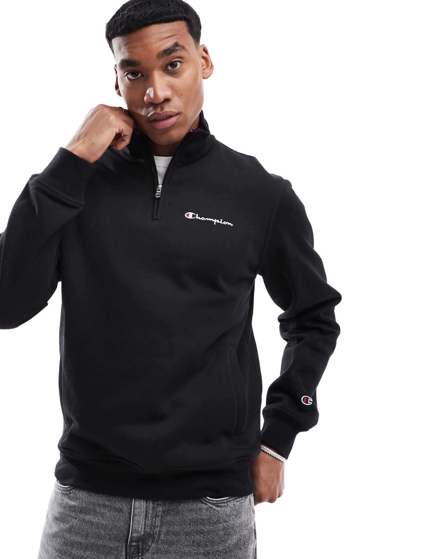 Champion Legacy half zip sweatshirt in black