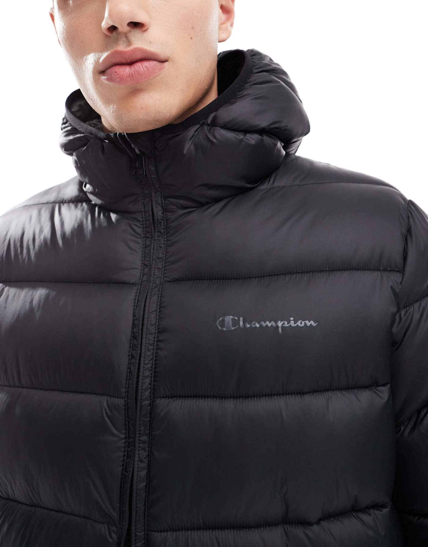 Champion Legacy hooded puffer jacket in black