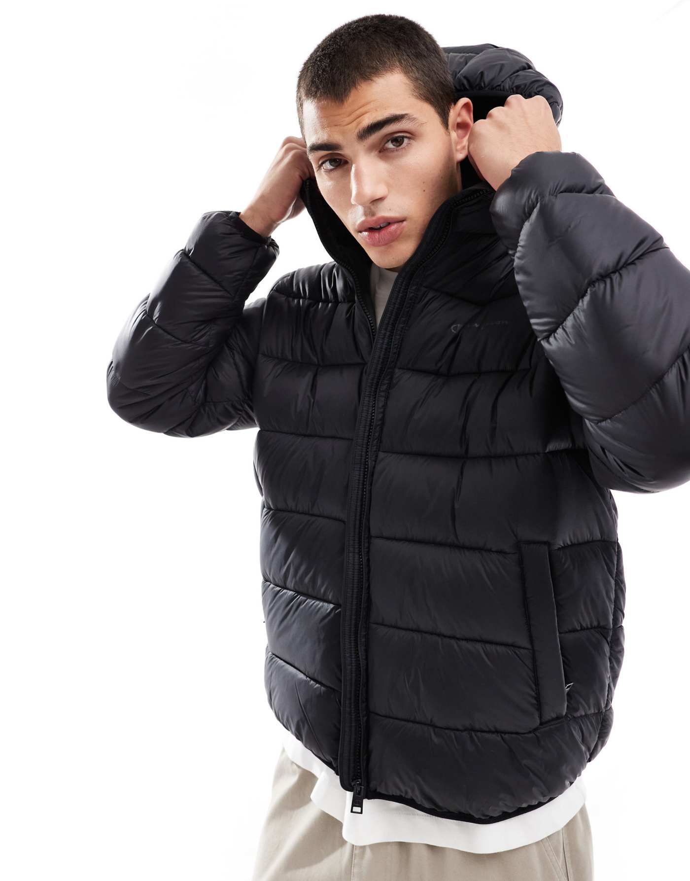 Champion Legacy hooded puffer jacket in black