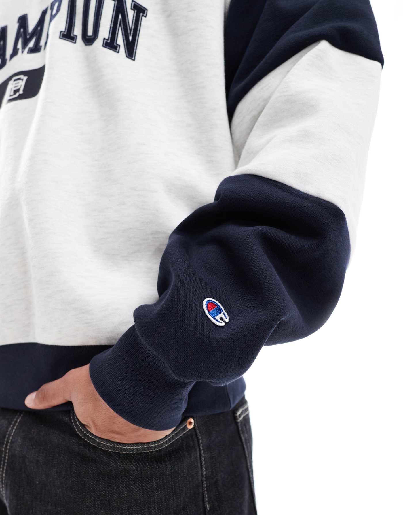 Champion Rochester collegiate half zip sweatshirt in grey marl and navy