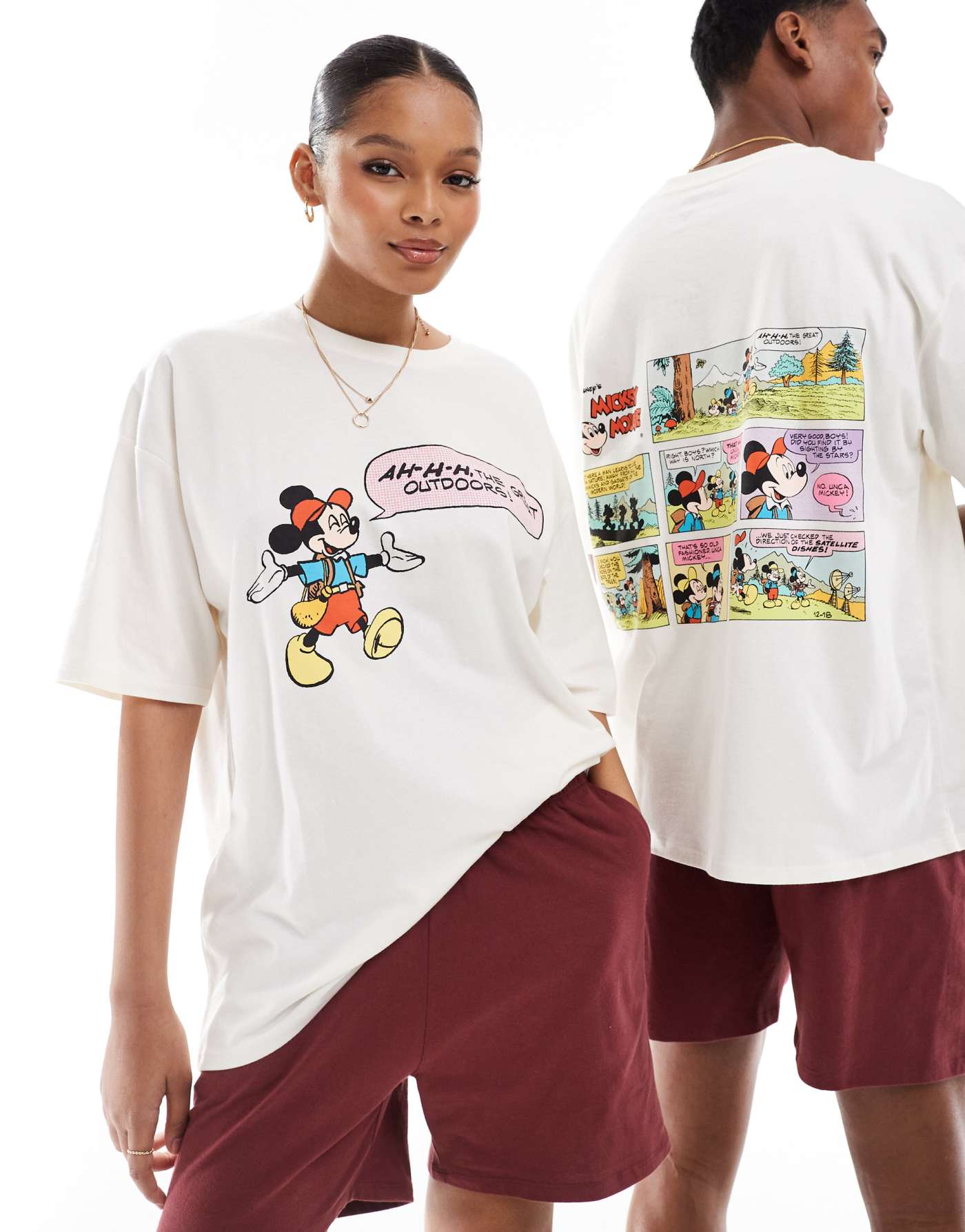 ASOS DESIGN Disney pyjama set with Mickey Mouse camping print in cream