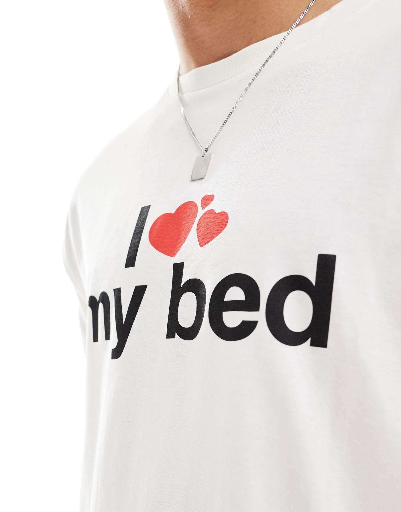 ASOS DESIGN pyjama set with I love my bed graphic in cream