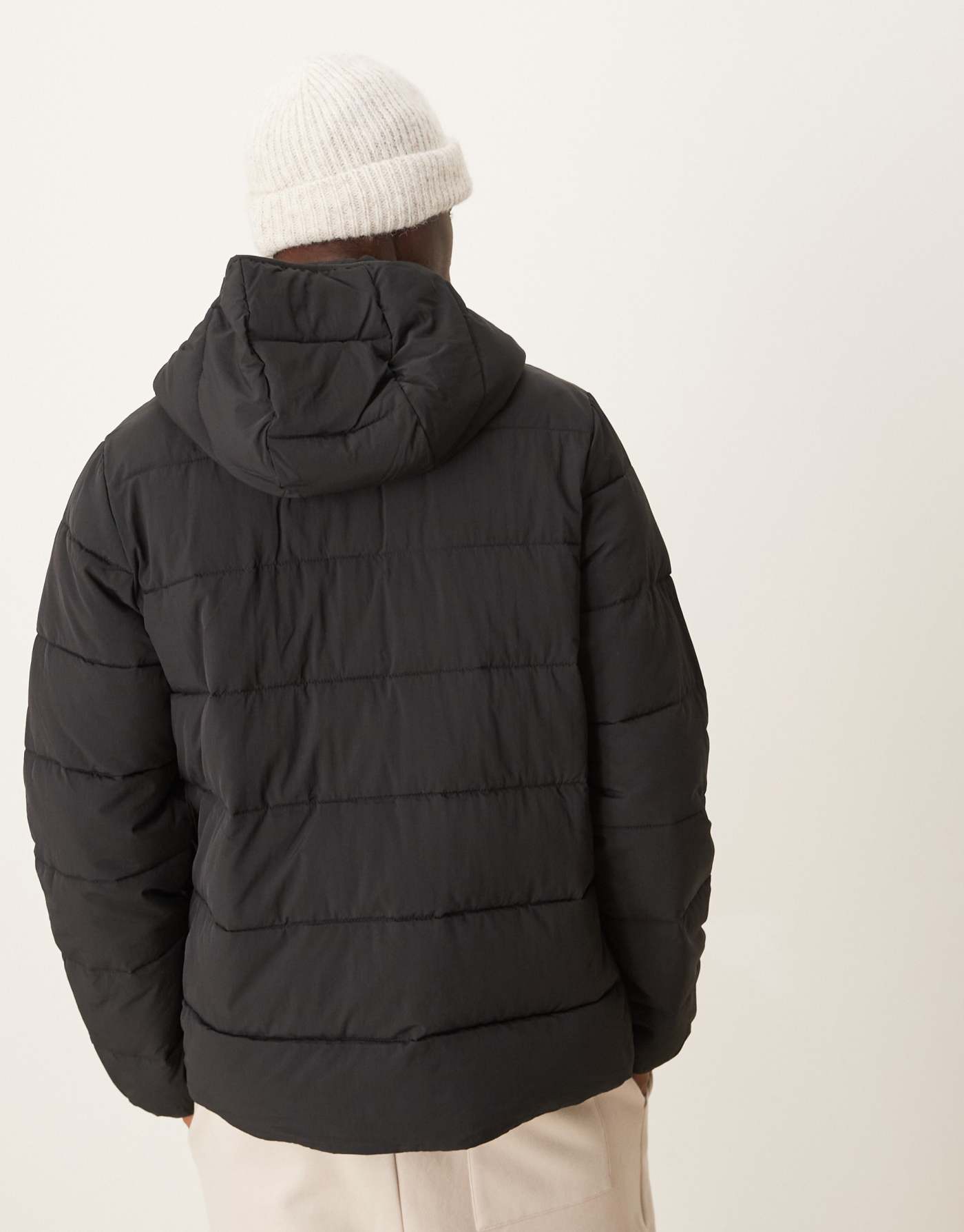 Abercrombie & Fitch logo lightweight hooded puffer jacket in black