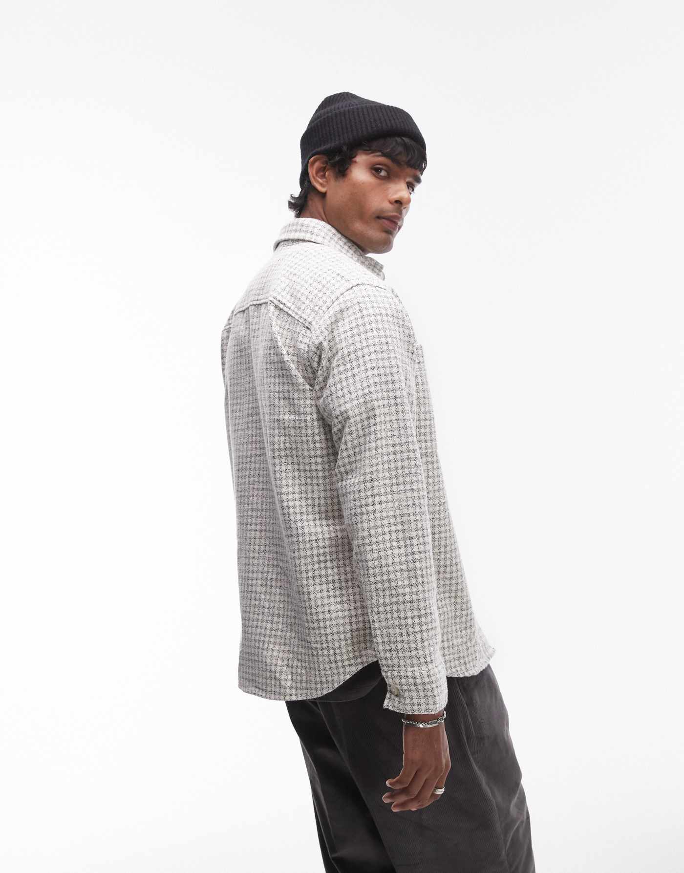 Selected Homme oversized overshirt in cream check