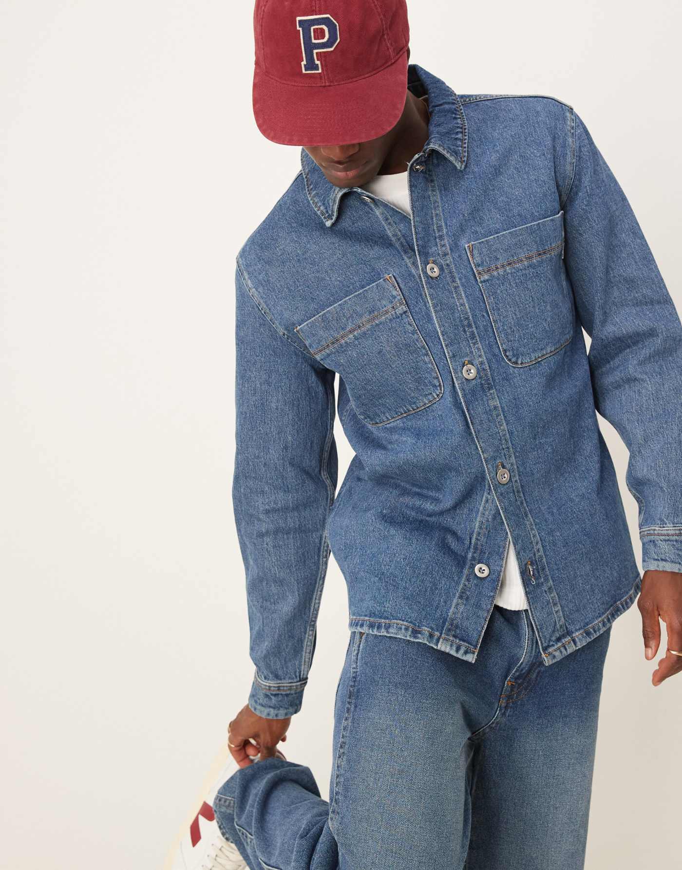 Selected Homme boxy denim overshirt in mid blue