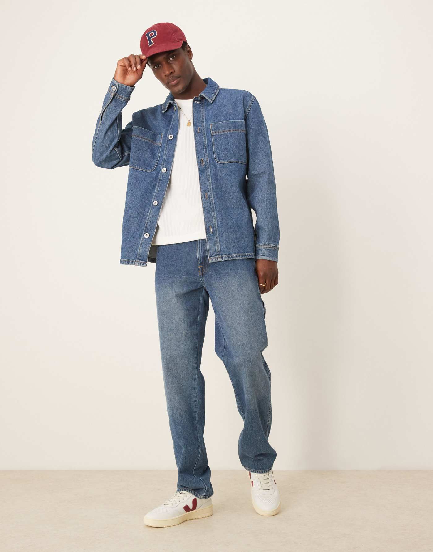 Selected Homme boxy denim overshirt in mid blue