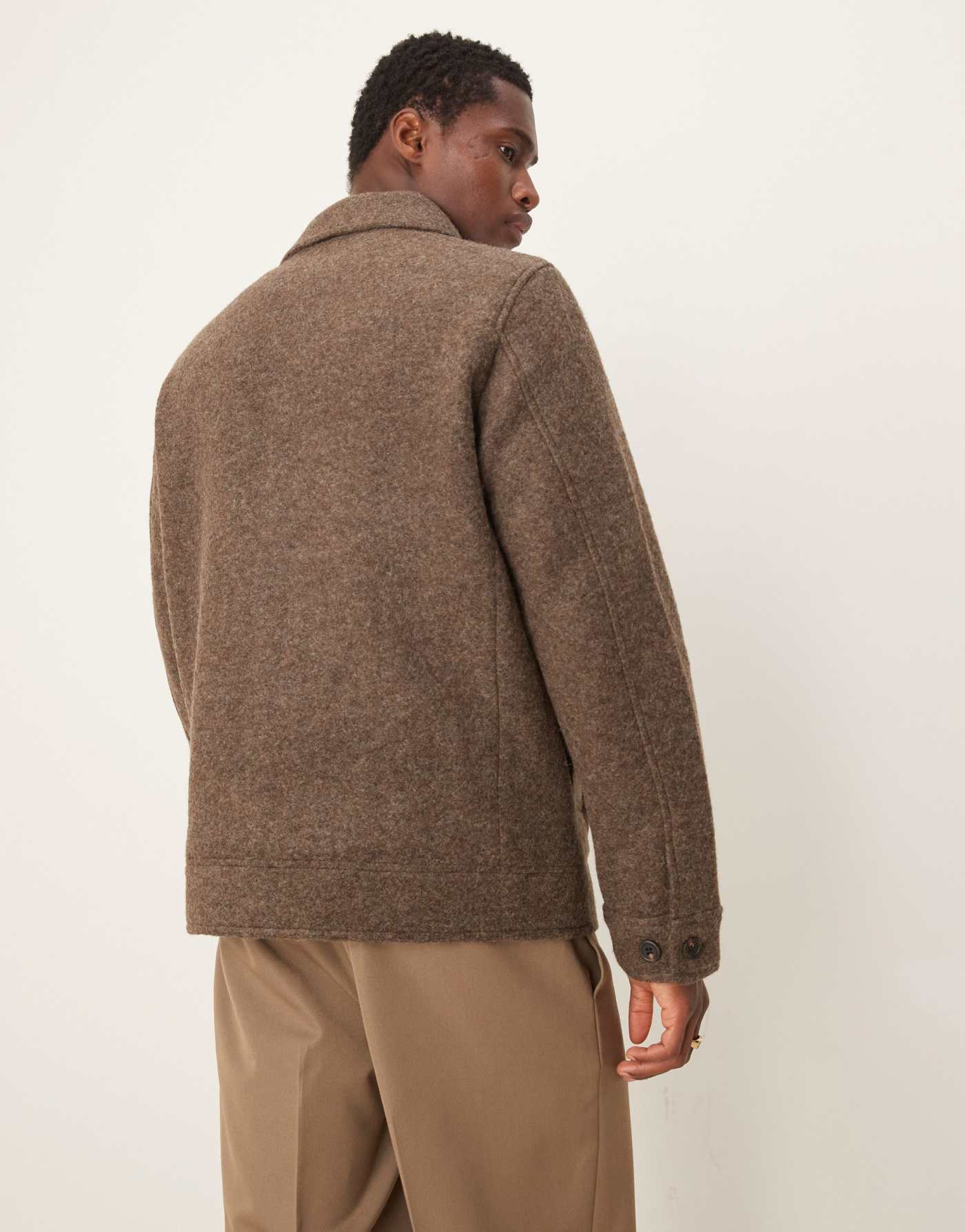 Selected Homme collar wool zip up jacket in brown