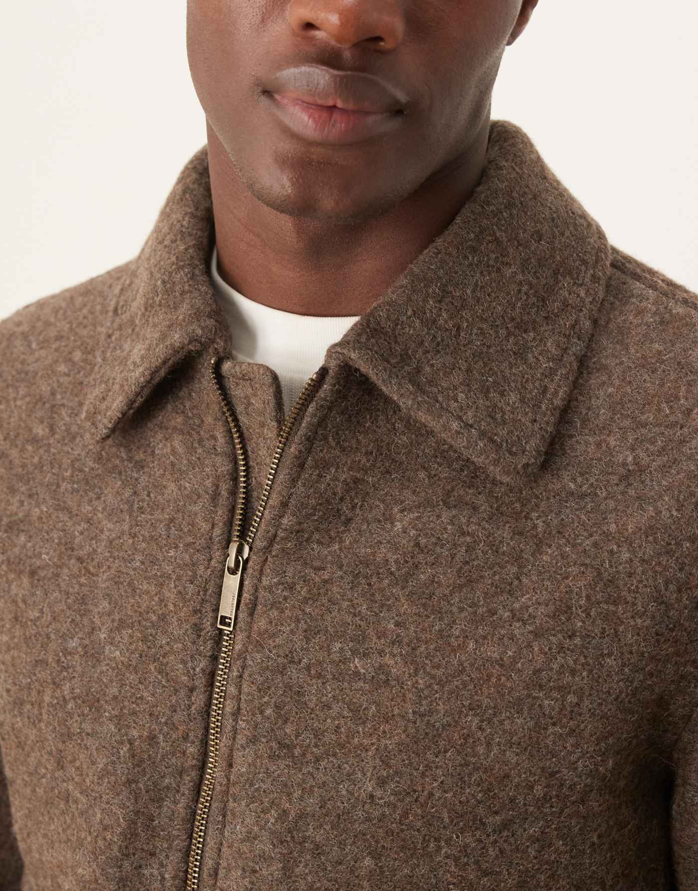 Selected Homme collar wool zip up jacket in brown