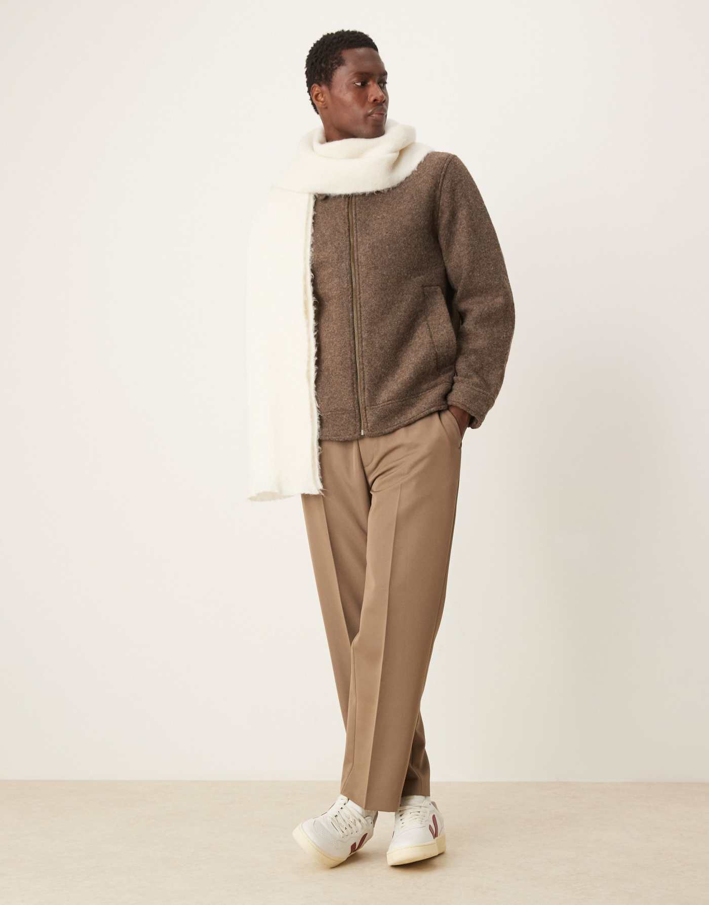 Selected Homme collar wool zip up jacket in brown