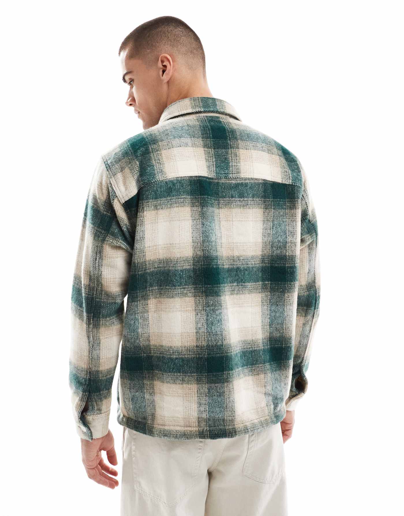 Hollister check cozy brushed flannel shacket in cream/green