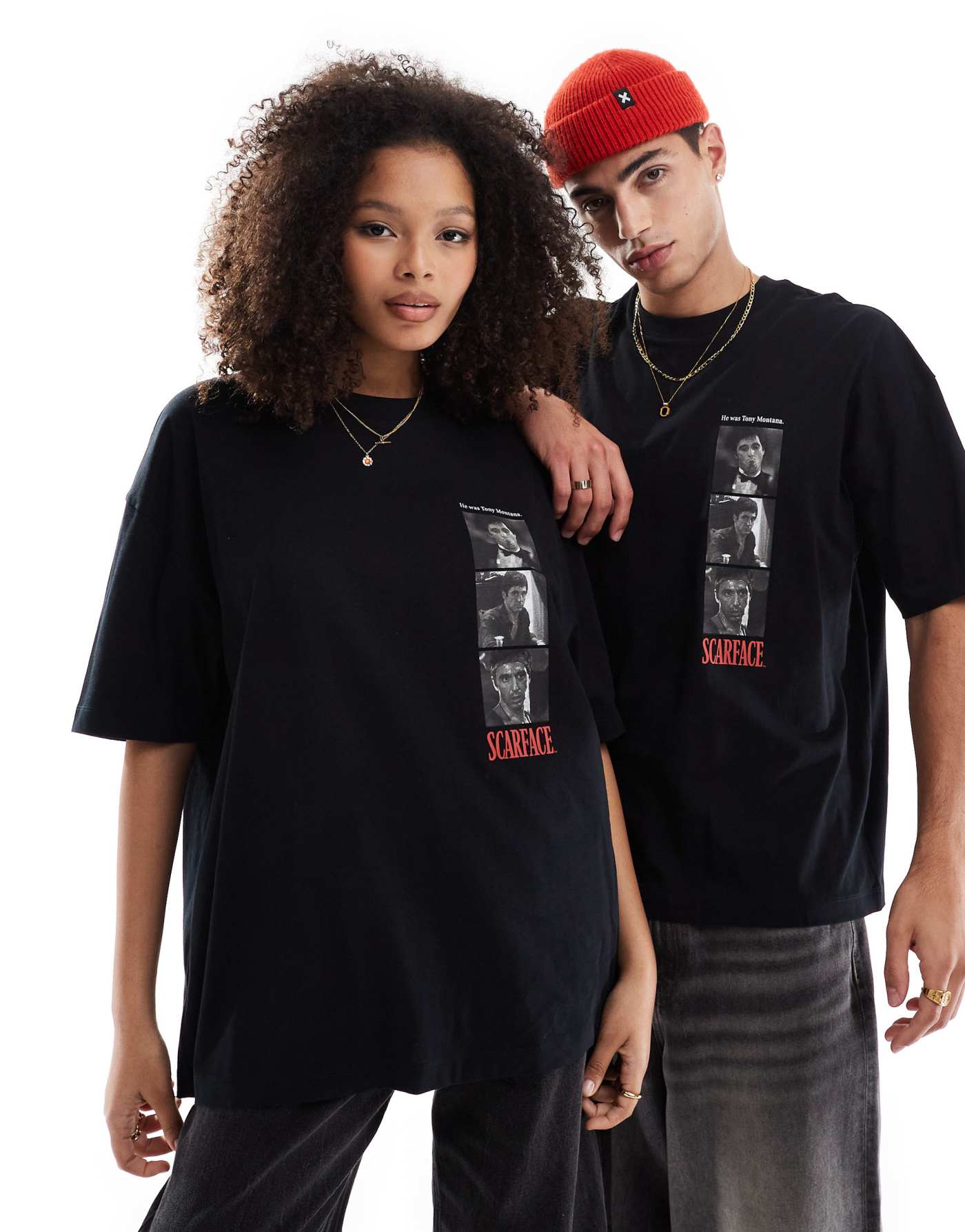 ASOS DESIGN unisex oversized t-shirt with Scarface prints in black