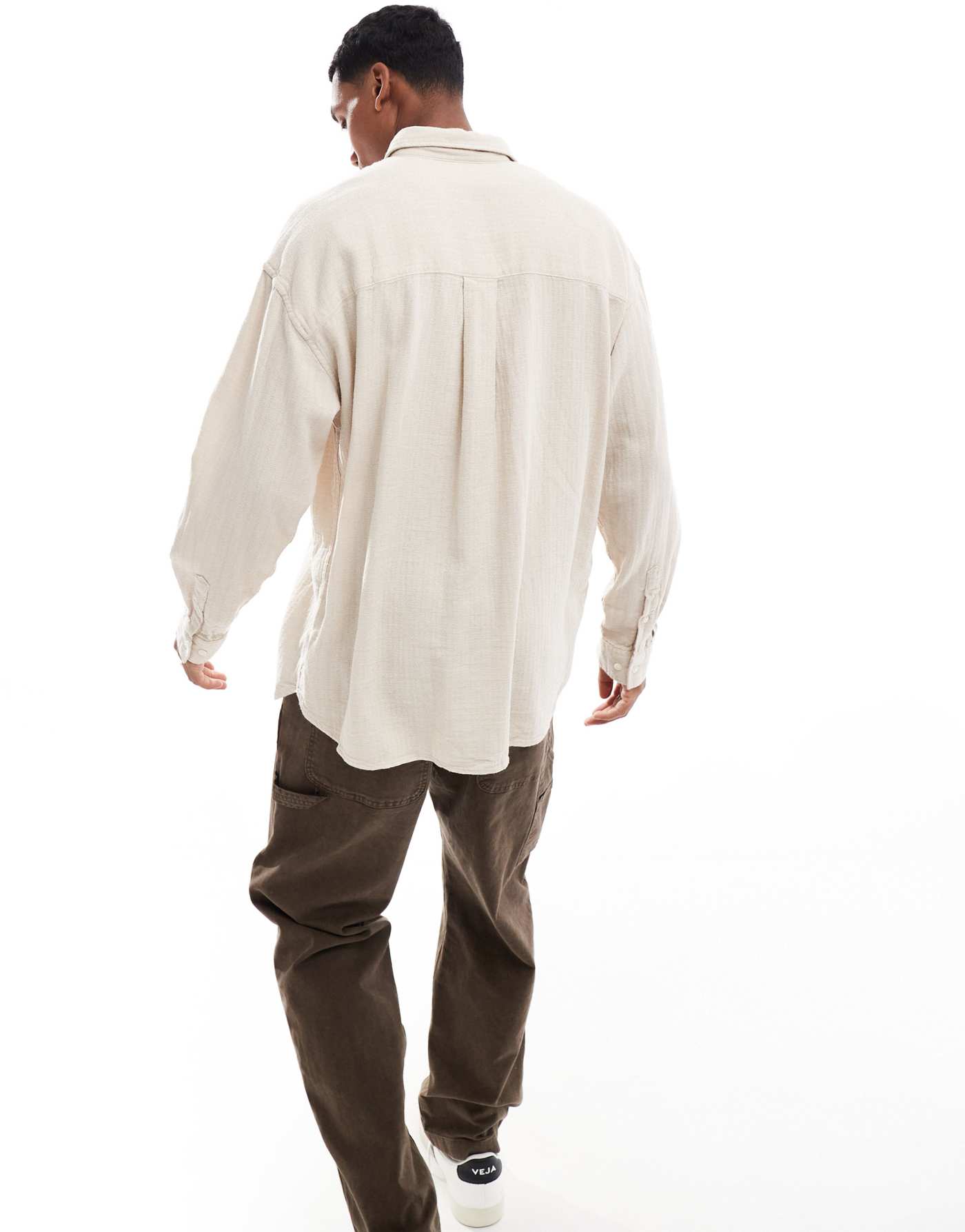 Jack & Jones oversized textured shirt in beige