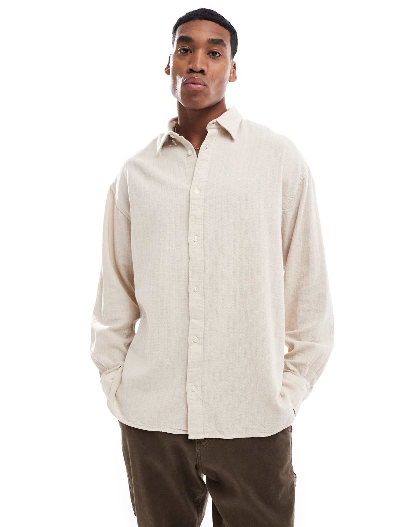 Jack & Jones oversized textured shirt in beige