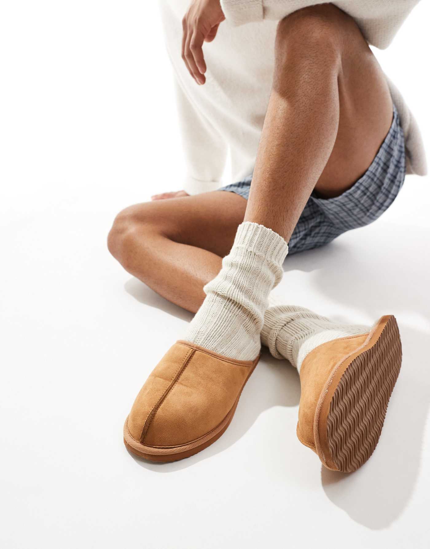 Jack & Jones faux suede slip on slipper in tan