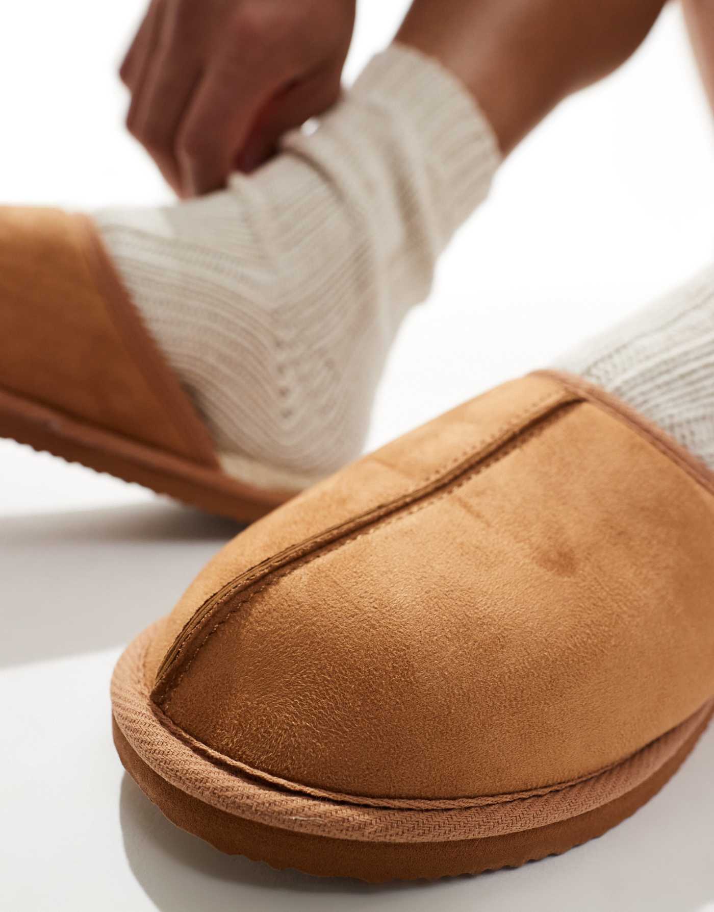 Jack & Jones faux suede slip on slipper in tan