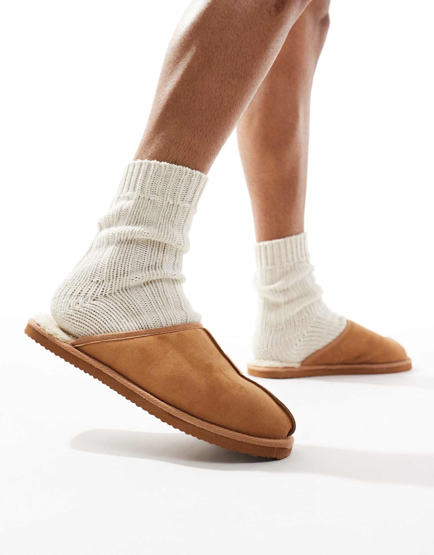 Jack & Jones faux suede slip on slipper in tan