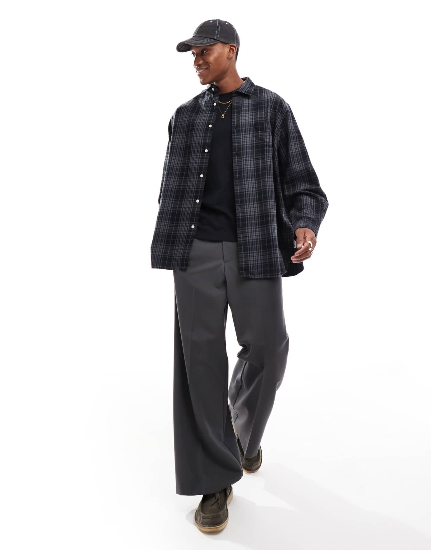 Jack & Jones oversized cotton check shirt in black