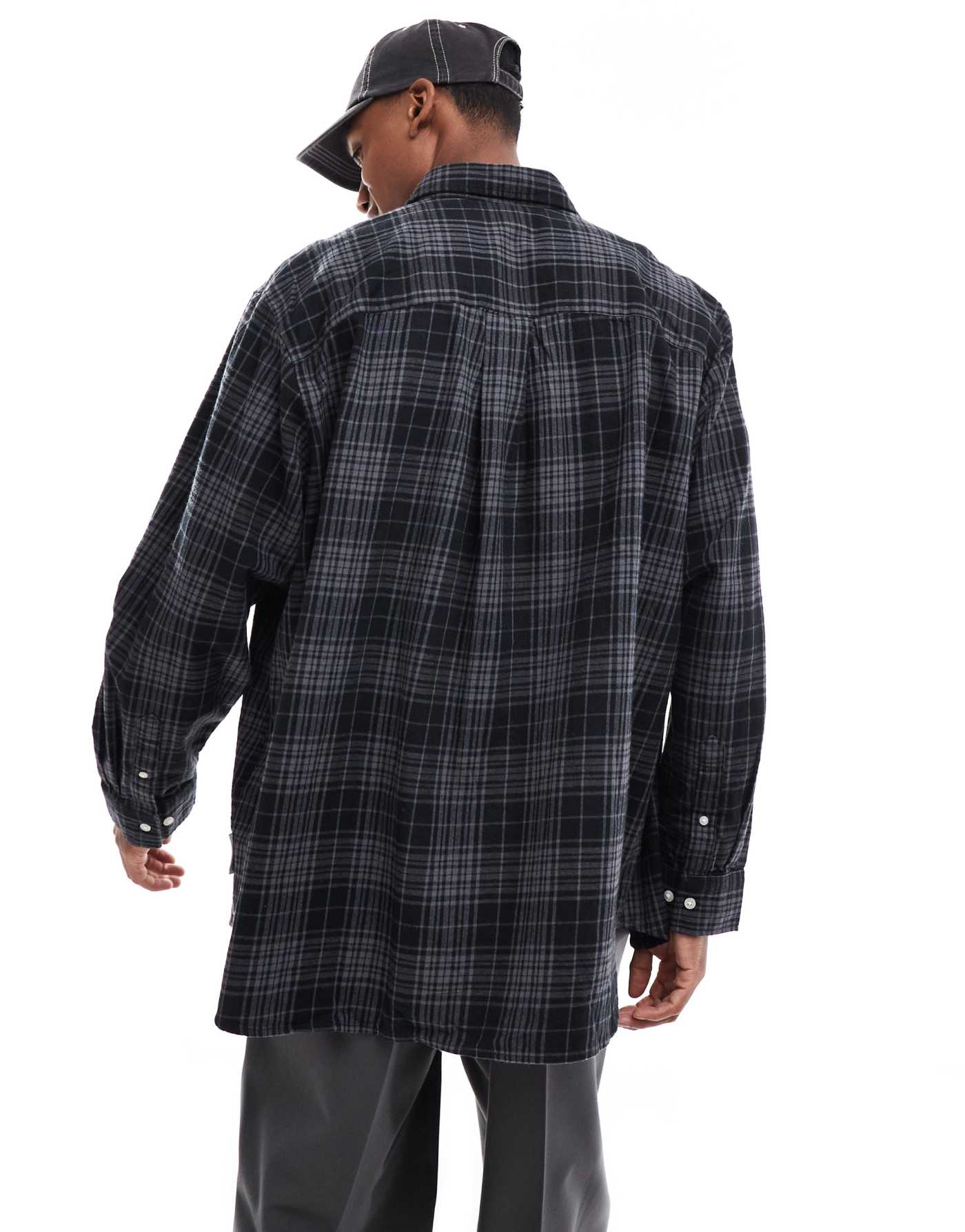 Jack & Jones oversized cotton check shirt in black