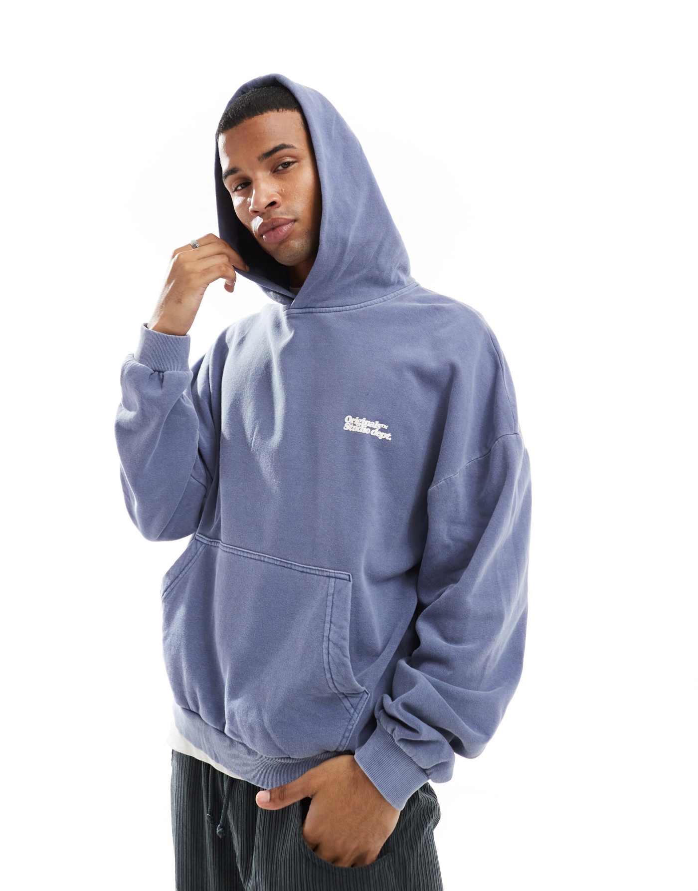 Jack & Jones oversized originals back print hoodie in washed blue