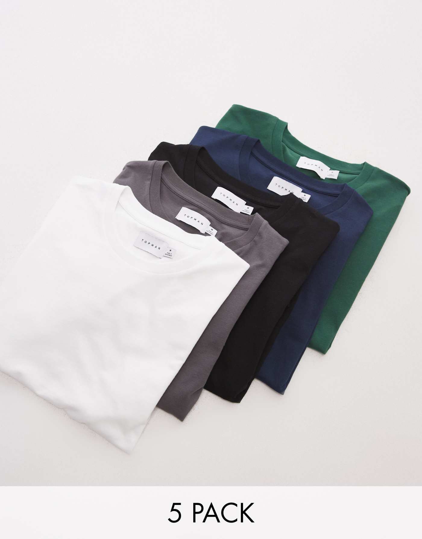 Topman 5 pack classic t-shirt in black, white, navy, charcoal and green - MULTI