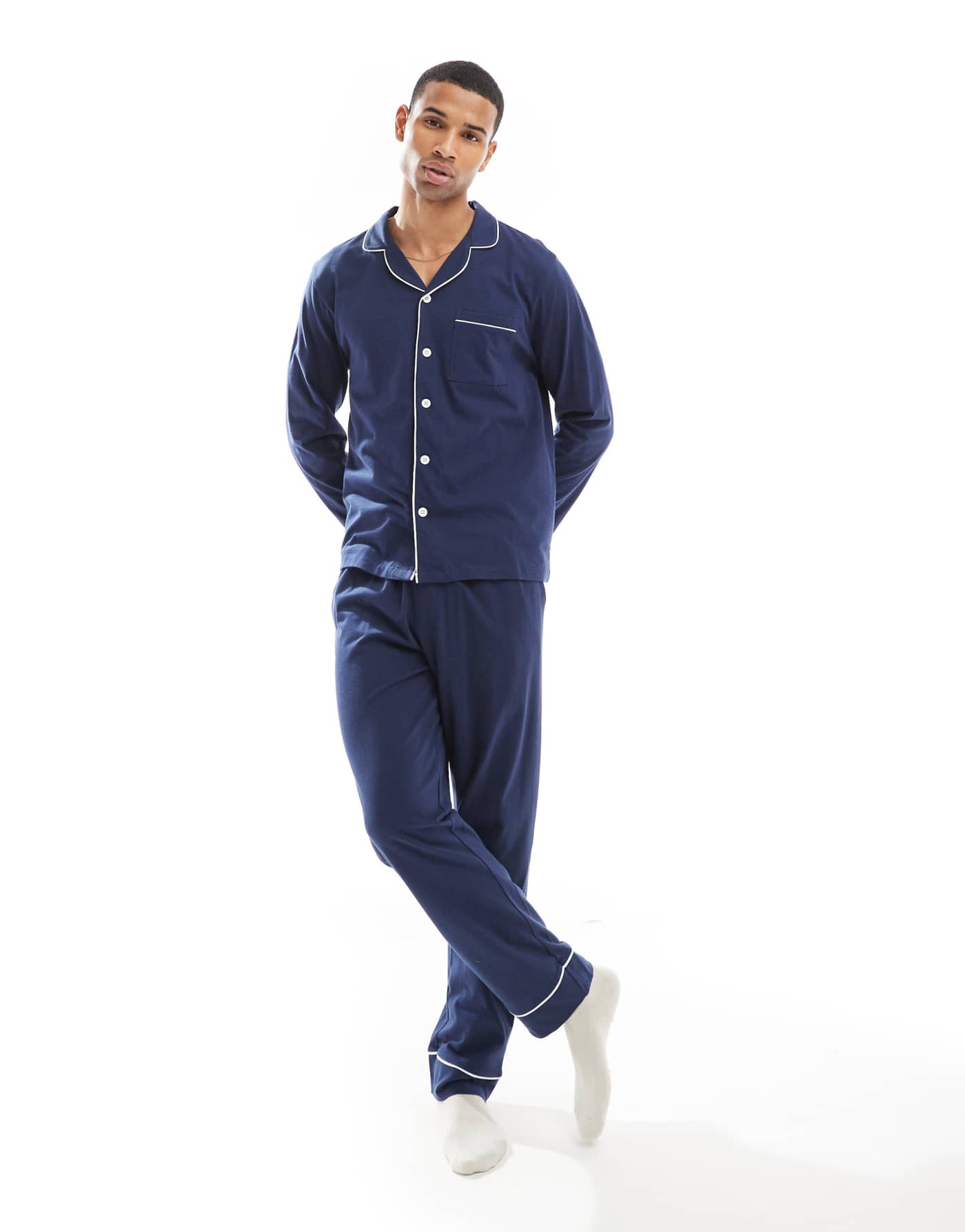 Another Influence relaxed pyjama set in navy