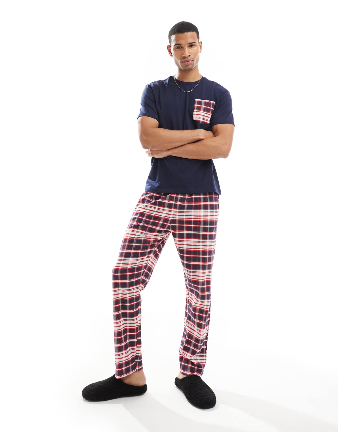 Another Influence check relaxed pyjama set in navy and red