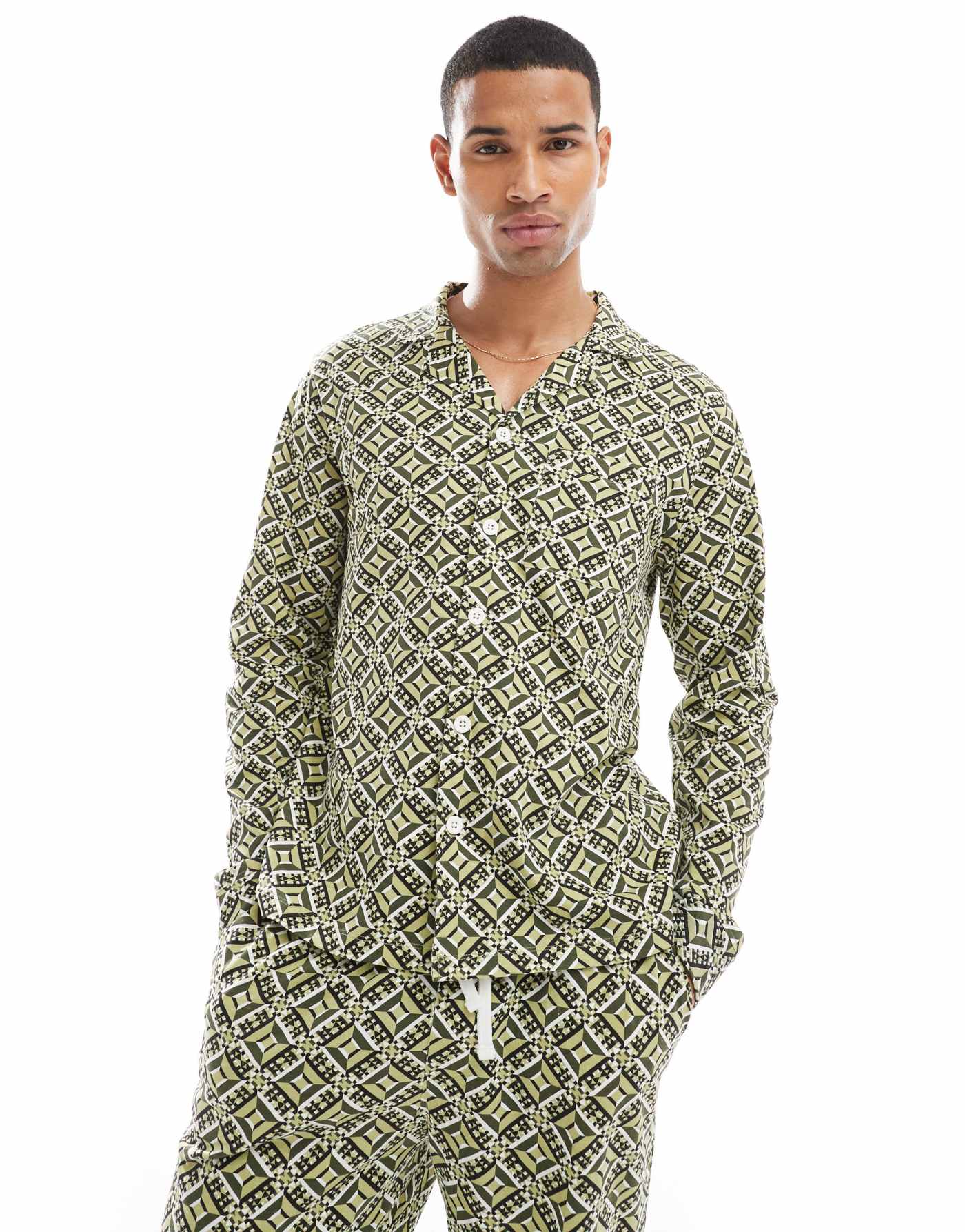 Another Influence printed relaxed pyjama set in sage green