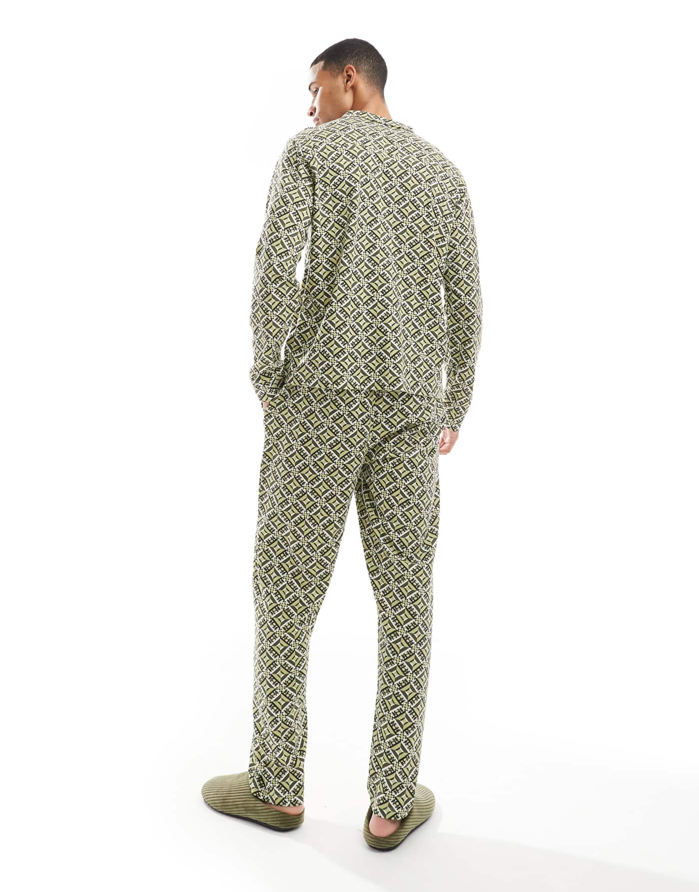 Another Influence printed relaxed pyjama set in sage green