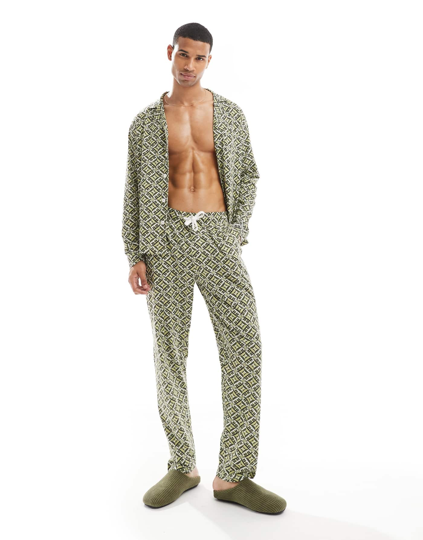 Another Influence printed relaxed pyjama set in sage green