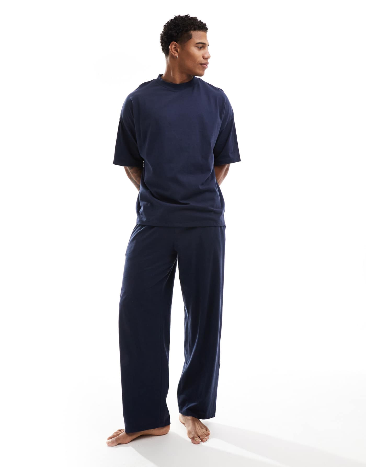 ASOS DESIGN pyjama set with oversized t-shirt and trousers in jersey in navy