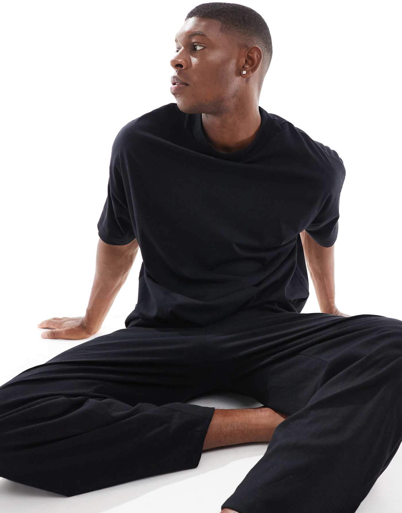 ASOS DESIGN pyjama set with oversized t-shirt and trousers in jersey in black