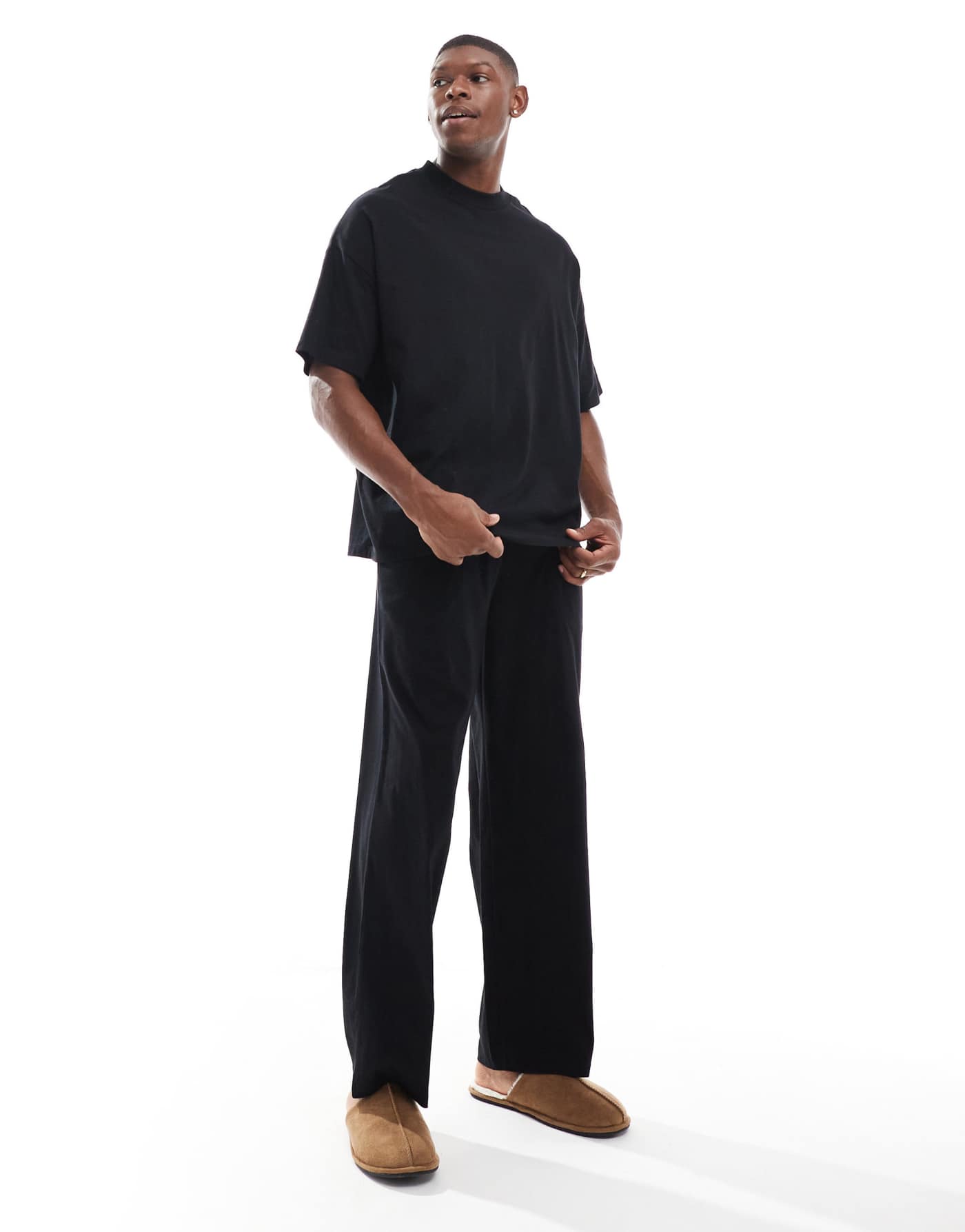 ASOS DESIGN pyjama set with oversized t-shirt and trousers in jersey in black